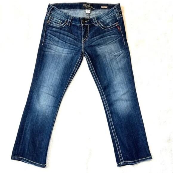 Silver Jeans Dark Wash Mid Rise Santorini Capri Jeans Size W 31 - Picture 2 of 10